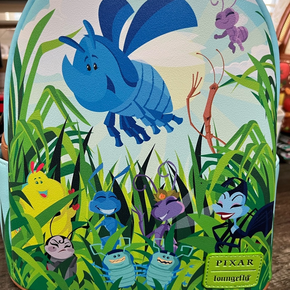 Loungefly Blue Green Pixar Bug Scene Mini Backpack